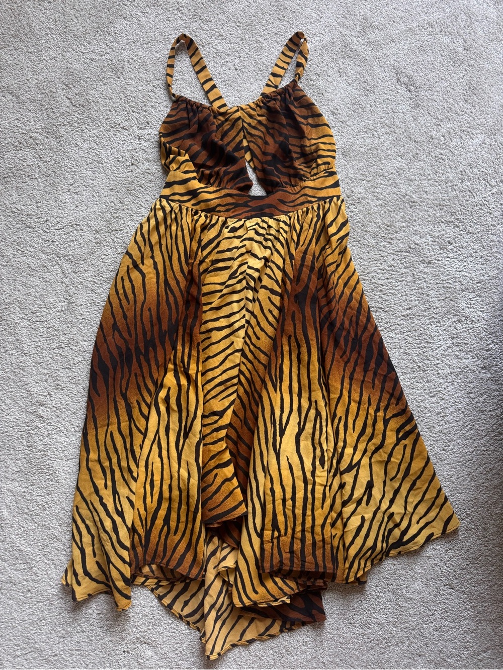 Michael Kors Collection Silk Tiger Print High-Low Cutout Midi Dress Size 6